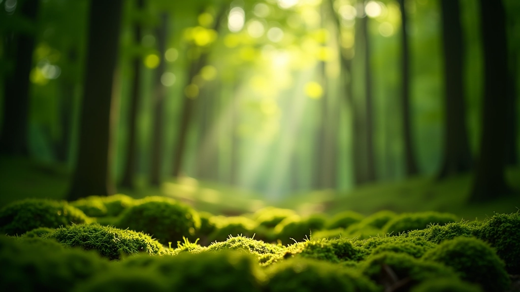 Peaceful forest clearing with dappled sunlight and soft moss ground in Czech woodland setting