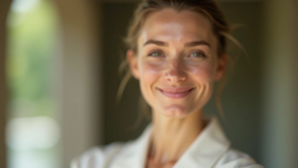 Spa guest looking refreshed and peaceful after inhalation therapy session, with naturally glowing skin and relaxed facial expression